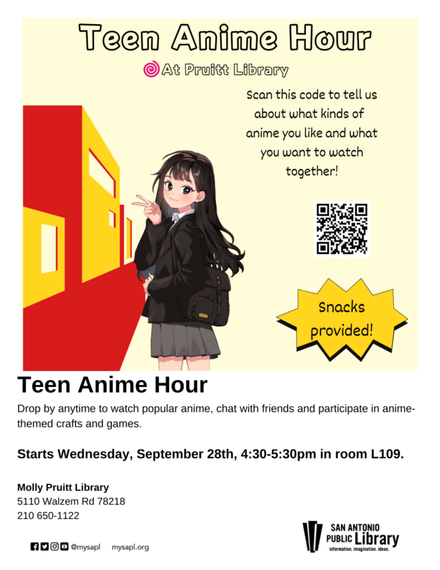 Poster for Teen Anime Hour at Pruitt
